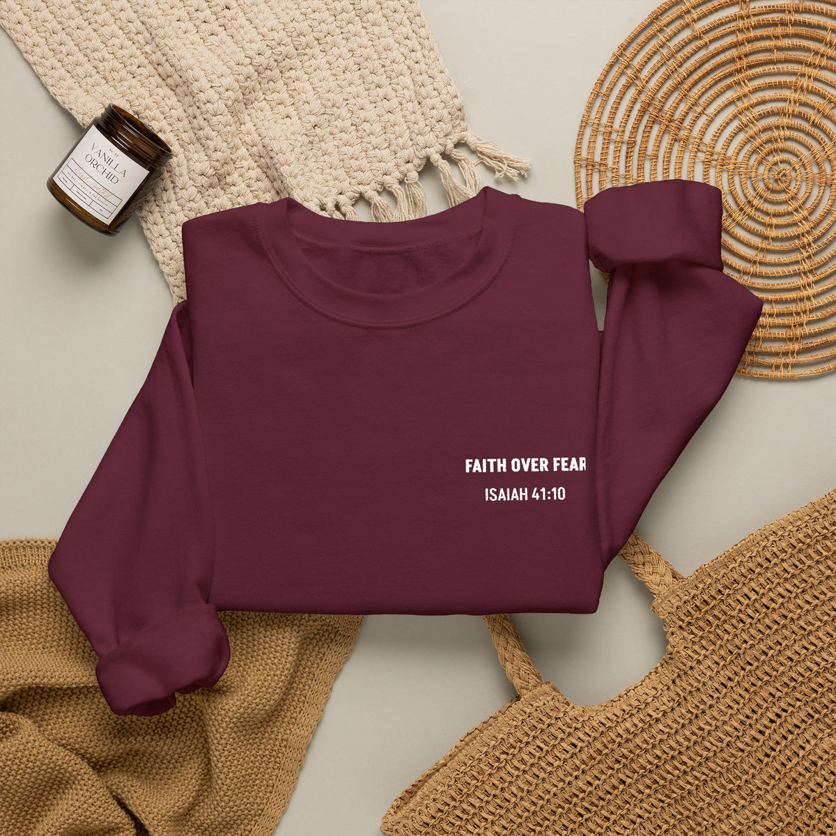 Faith Over Fear Embroidered Crewneck Sweatshirt | Isaiah 41:10