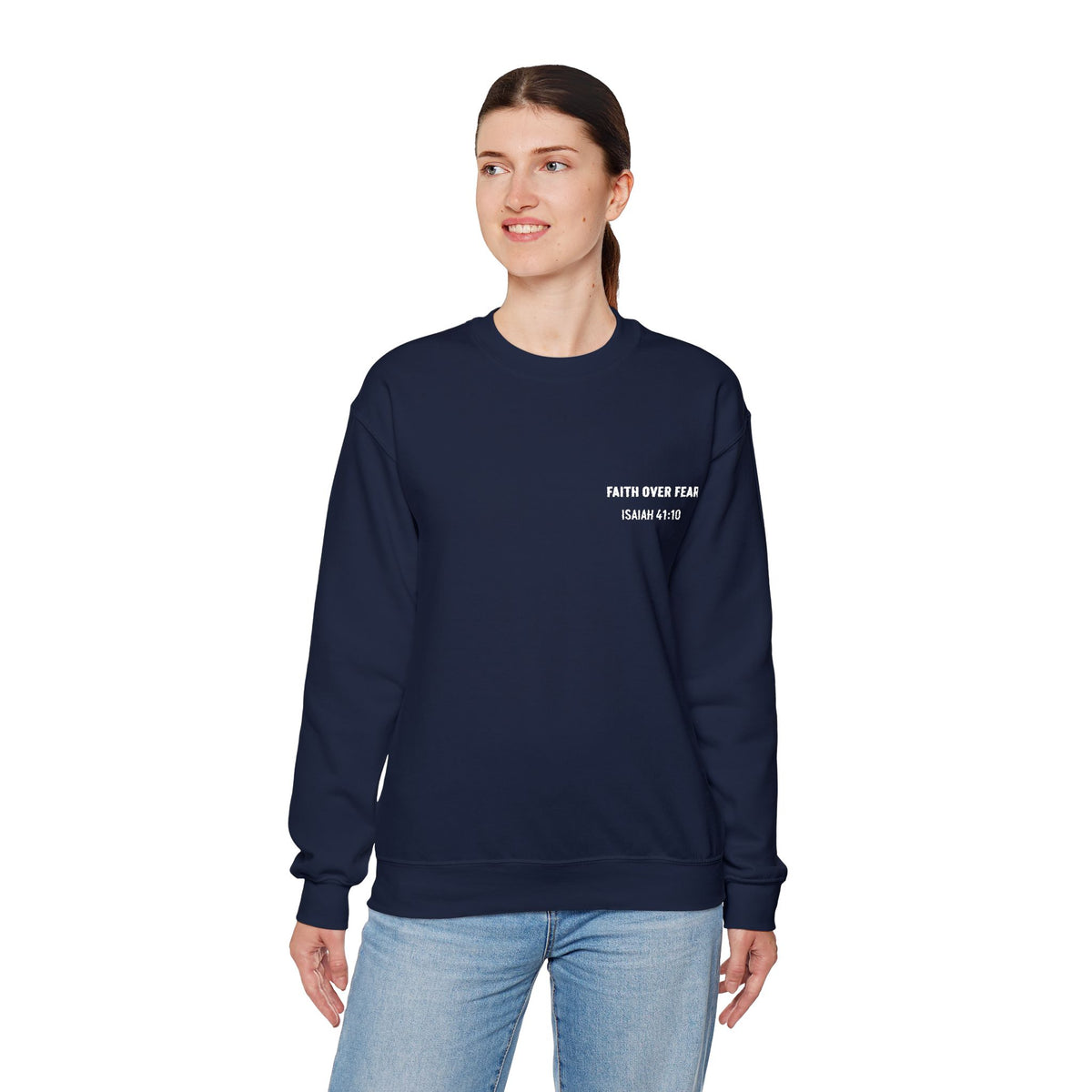 Faith Over Fear Embroidered Crewneck Sweatshirt | Isaiah 41:10