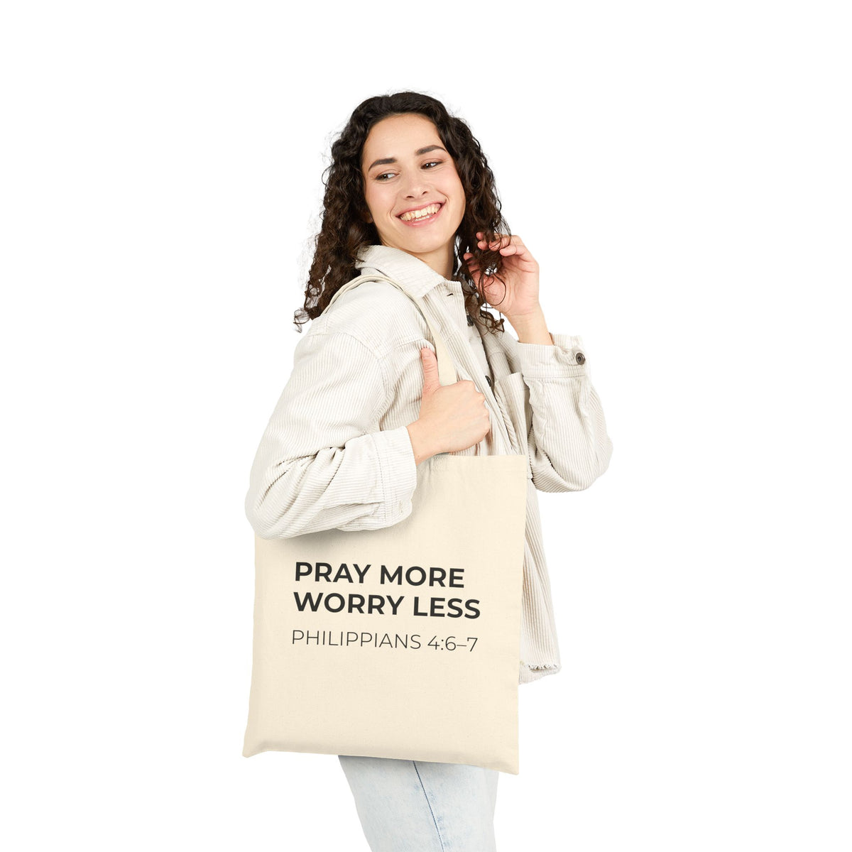 Pray More Worry Less Christian Tote Bag | Philippians 4:6–7