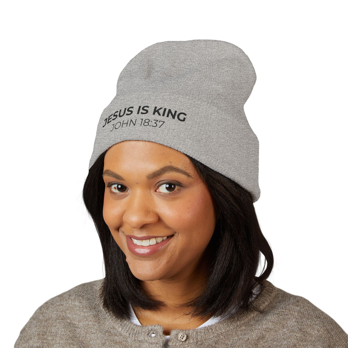 Jesus Is King Embroidered Beanie | John 18:37 Christian Hat