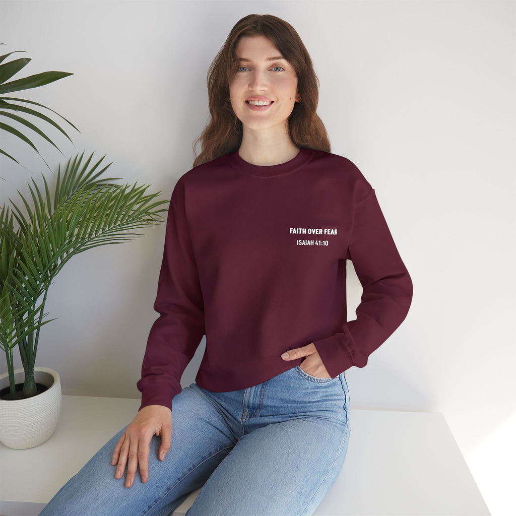 Faith Over Fear Embroidered Crewneck Sweatshirt | Isaiah 41:10