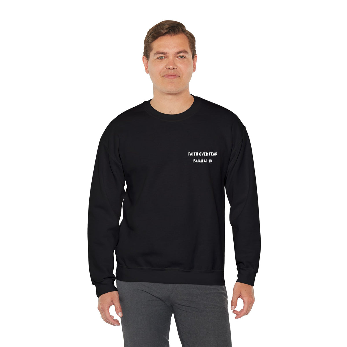 Faith Over Fear Embroidered Crewneck Sweatshirt | Isaiah 41:10