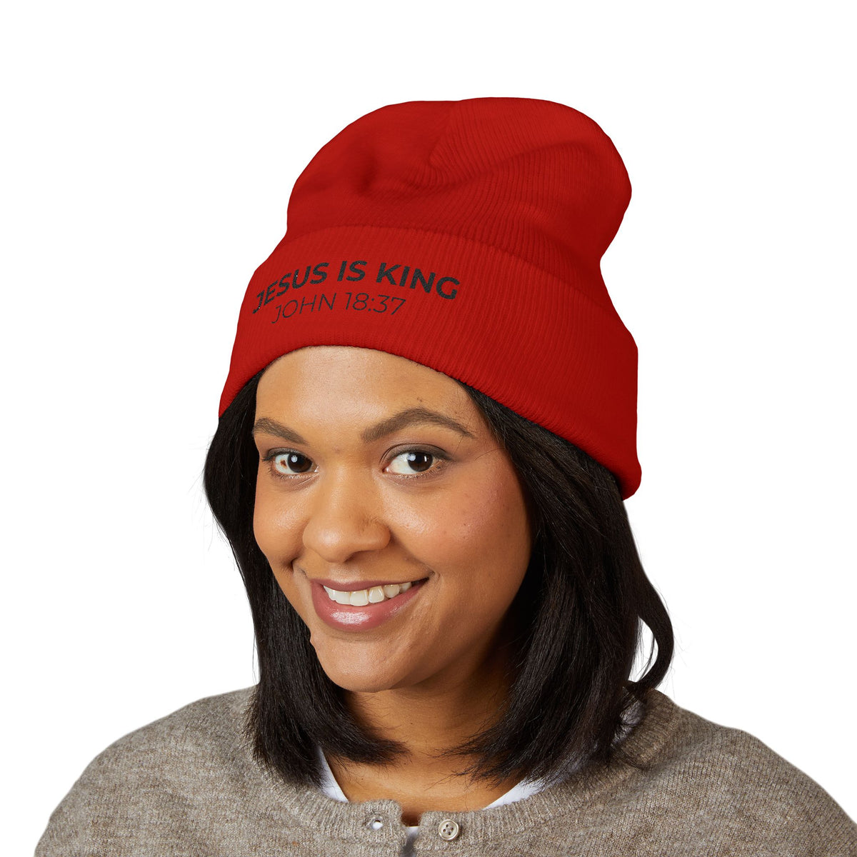 Jesus Is King Embroidered Beanie | John 18:37 Christian Hat