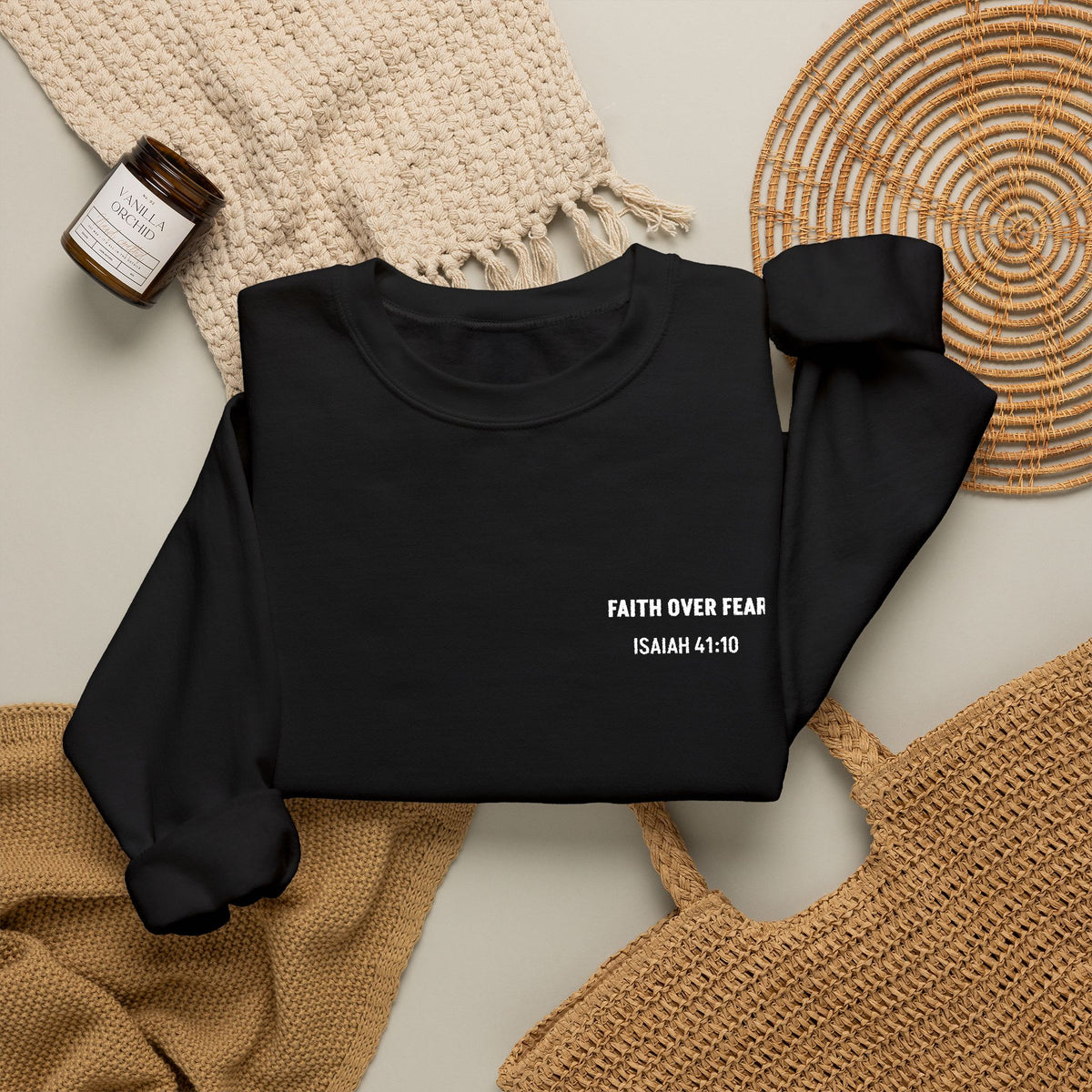 Faith Over Fear Embroidered Crewneck Sweatshirt | Isaiah 41:10