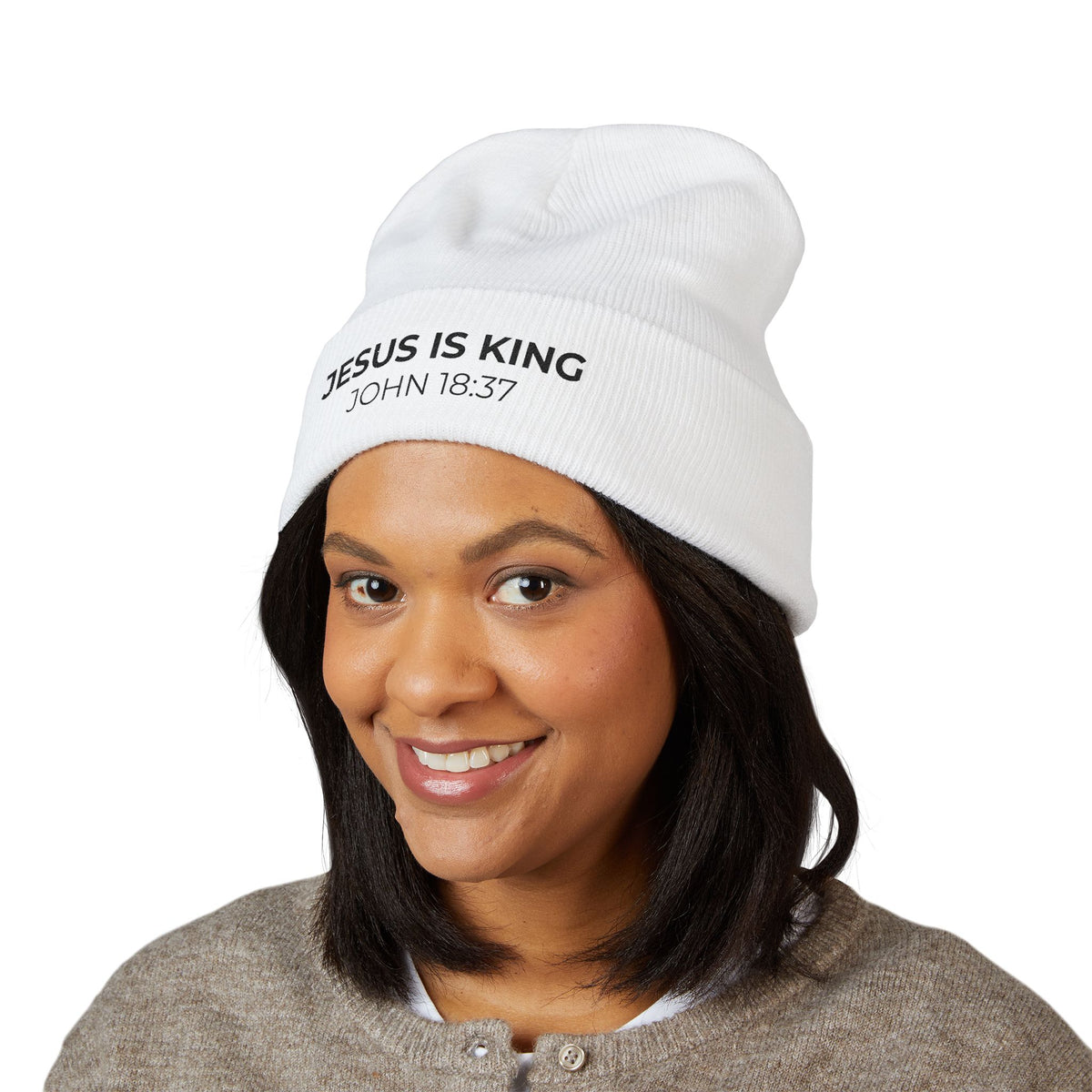 Jesus Is King Embroidered Beanie | John 18:37 Christian Hat