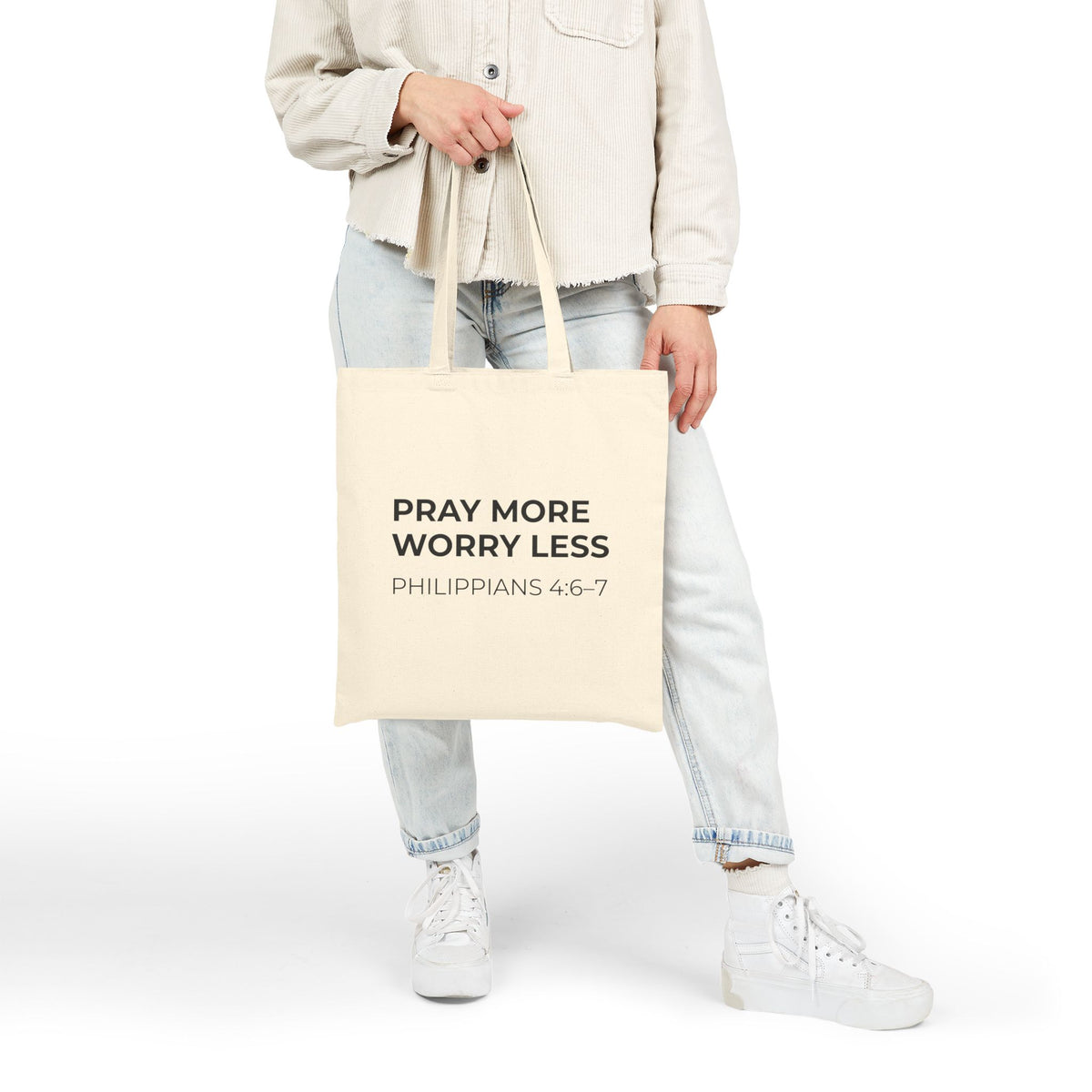 Pray More Worry Less Christian Tote Bag | Philippians 4:6–7